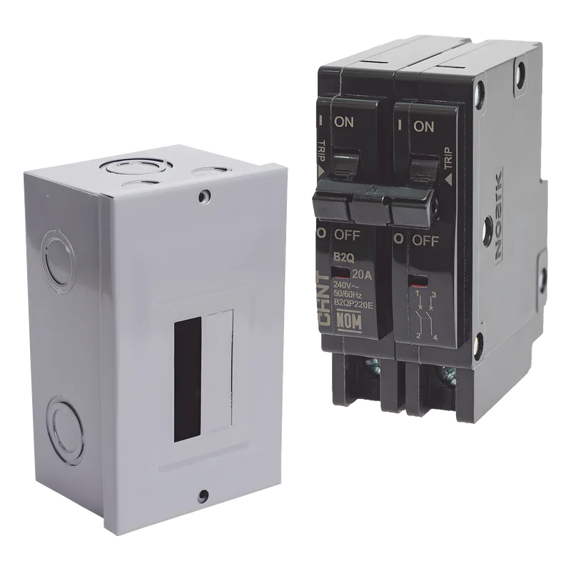 Kit Centro de Carga para sobreponer con 1 Interruptor Térmico de 2 Polos, 20Amp 120/240Vca 10kA. CHINT KITC2Q220S