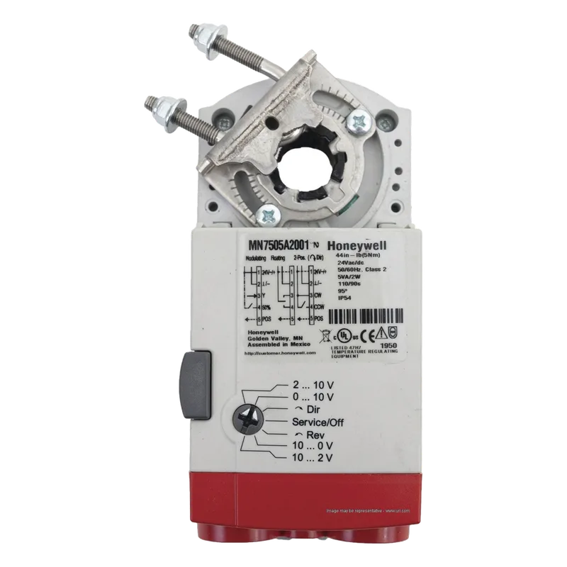 Actuador de Acople Directo sin Retorno por Resorte / 44 lb-in (5 Nm) / Control Modulante 0(2)-10 Vdc / 0(4)-20 mA / Retroalimentación 0(2)-10 Vdc / Alimentación 24 Vac/Vdc / Carrera 95° en 95 s / Plenum HONEYWELL BMS MN7505A2001/U
