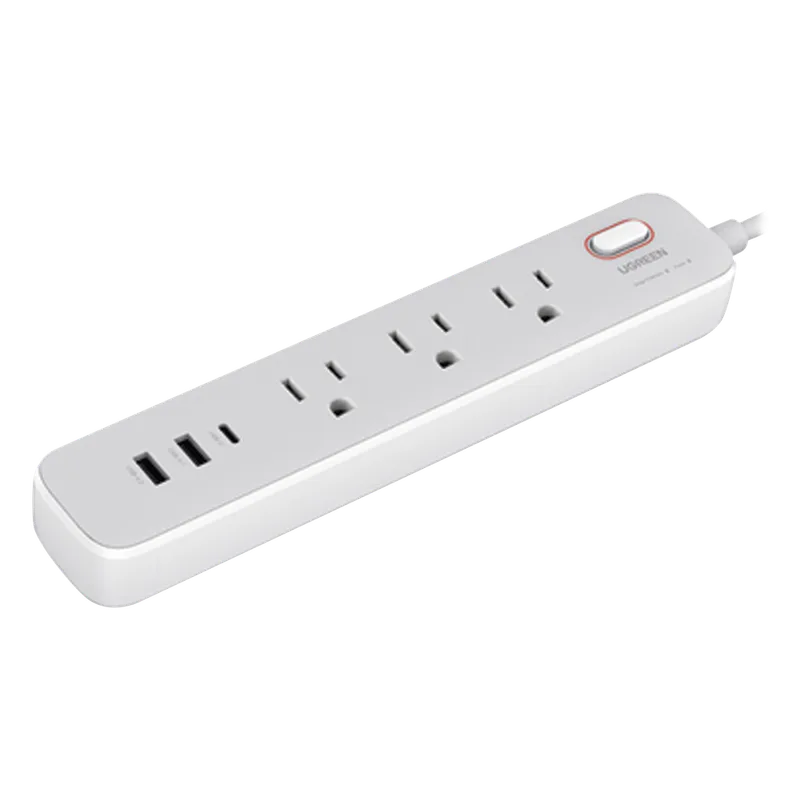 Regleta de Alimentación 30W 2 USB-A + 1 USB-C + 3 Salidas AC / Carga de Alta Velocidad / Salida USB-C PD de 30W (GaN) / Salidas AC Tipo B / Protección Contra Sobretensiones / 6 en 1 UGREEN 15461
