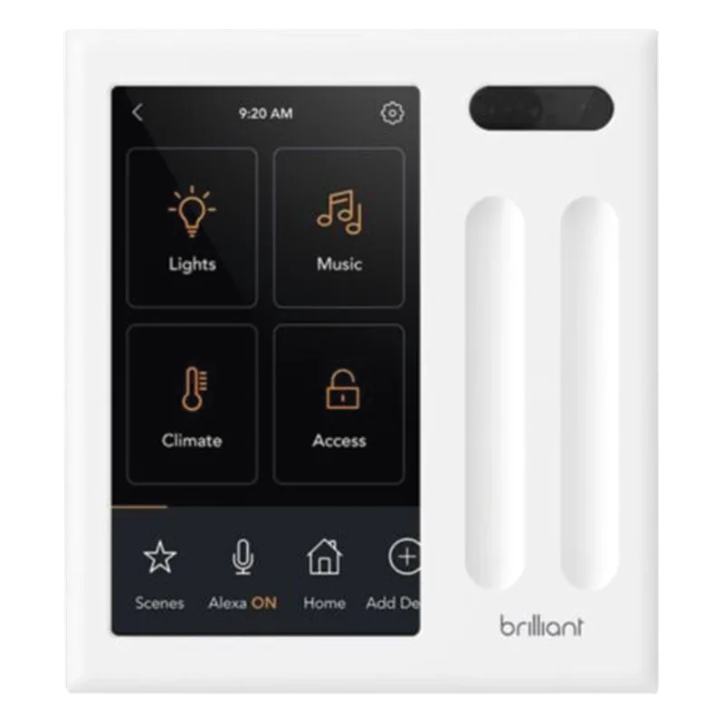 Control touch desde su pantalla en pared, compatible con 2 cargas para controlar iluminación. BRILLIANT BHA120USWH2C