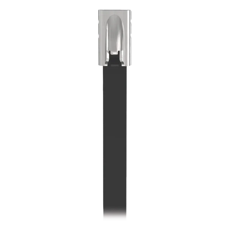 Cincho Pan-Steel™ de Acero Inoxidable 316, de 521mm largo x 4.6mm ancho, Color Negro, Exterior Resistente a Rayos UV, Paquete de 100pz PANDUIT MLTFC6S-CP316