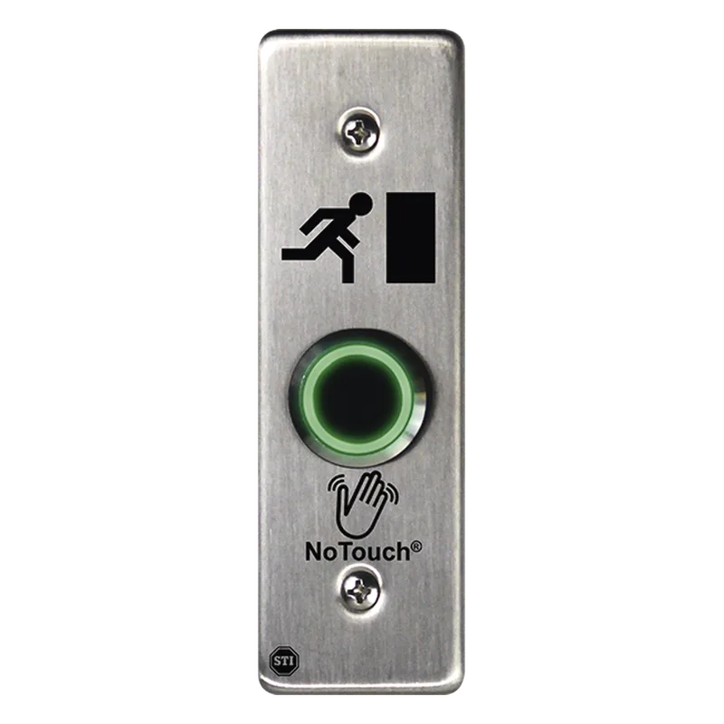 Interruptor IR NoTouch® de Acero Inoxidable, Montaje Delgado, Caja Posterior, Símbolo de puerta STI NT-SS000-ES