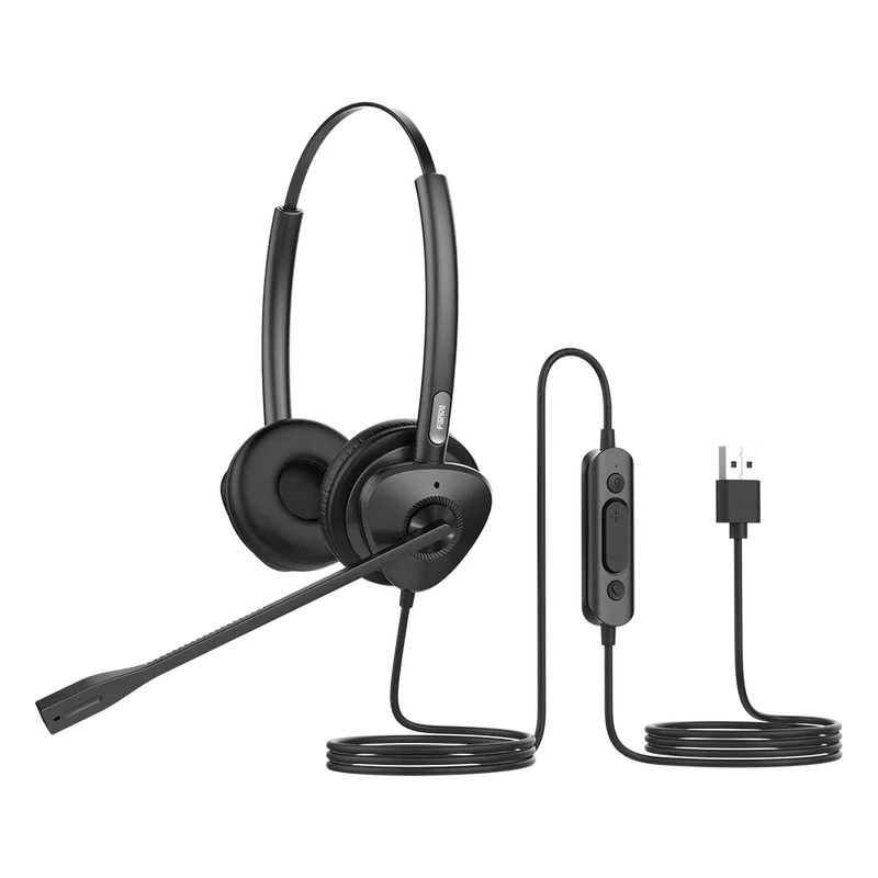 Diadema binaudal (duo) con tecnología antishock para teléfonos IP FANVIL USB con micrófono de cancelación de ruido, larga durabilidad HT302U