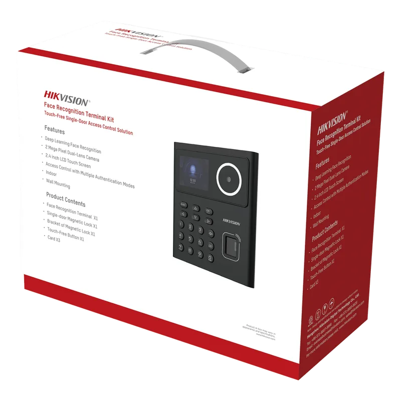Kit WiFi de Control de Acceso Lite TODO INCLUIDO con Lector de Rostros, Tarjetas y Huellas / 500 Rostros / Compatible con App HIKConnect / Incluye Electroimán Botón de Salida y Montajes Z y L para imán / HIK-IA HIKVISION DS-KAS320