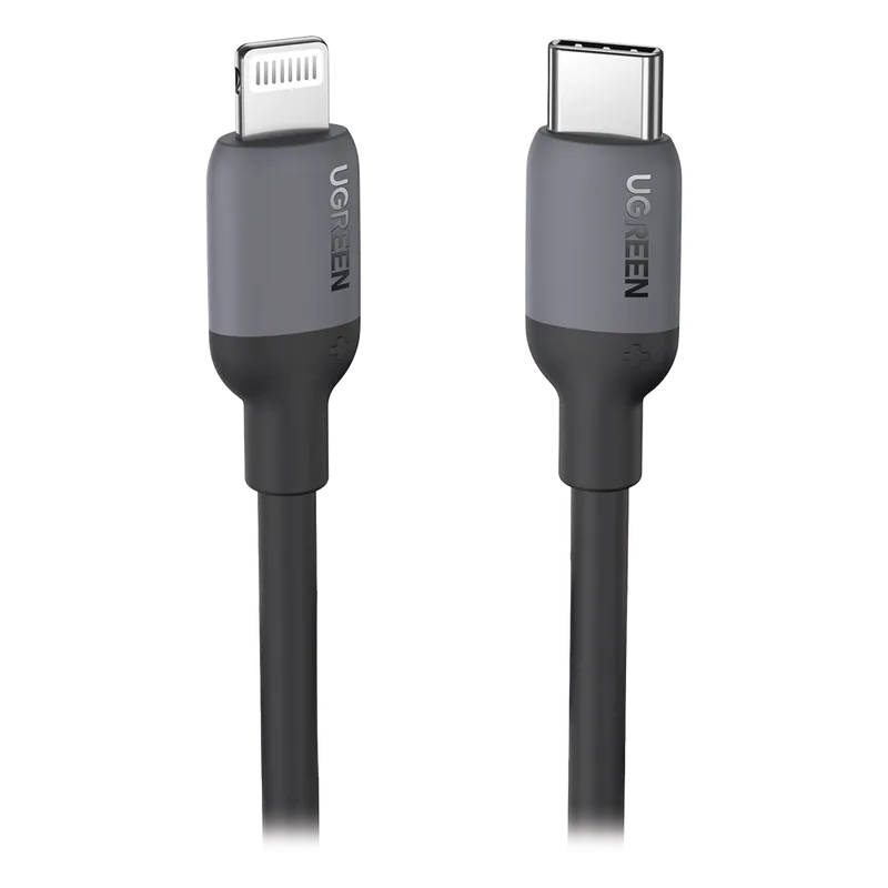 Cable USB-C a Lightning / Certificado MFi / 1 Metro / Adecuado para iPhone, iPad, iPod / Carga Rápida PD 20W / Sincronización de Datos de hasta 480 Mbps / Goma de Silicona y TPE. / Suave al Tacto / Color Negro UGREEN 20304