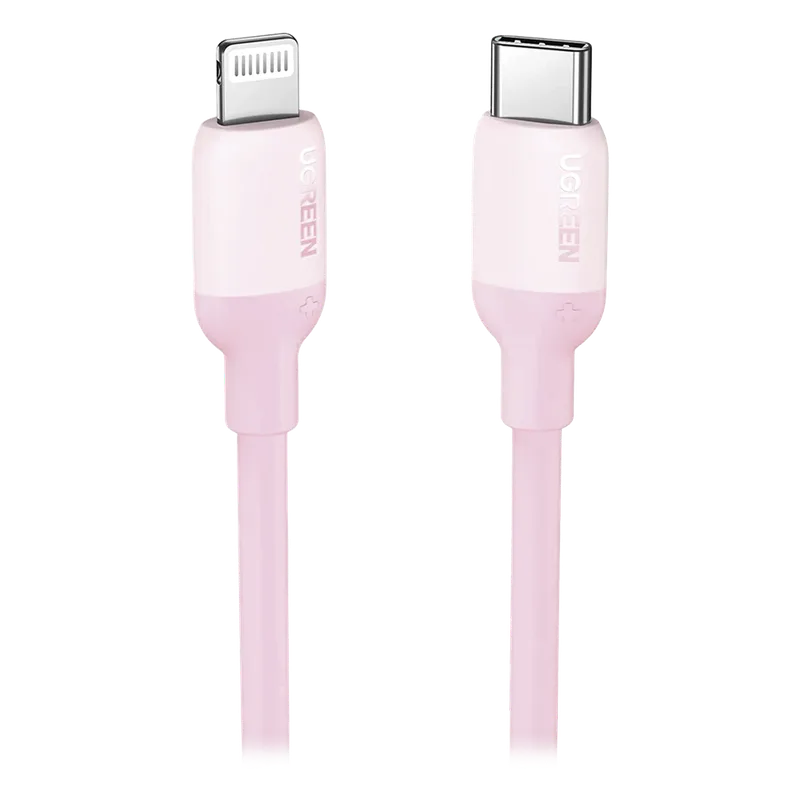 Cable USB-C a Lightning / Certificado MFi / 1 Metro / Adecuado para iPhone, iPad, iPod / Carga Rápida PD 20W / Sincronización de Datos de hasta 480 Mbps / Goma de Silicona y TPE. / Suave al Tacto / Color Pink UGREEN 60625