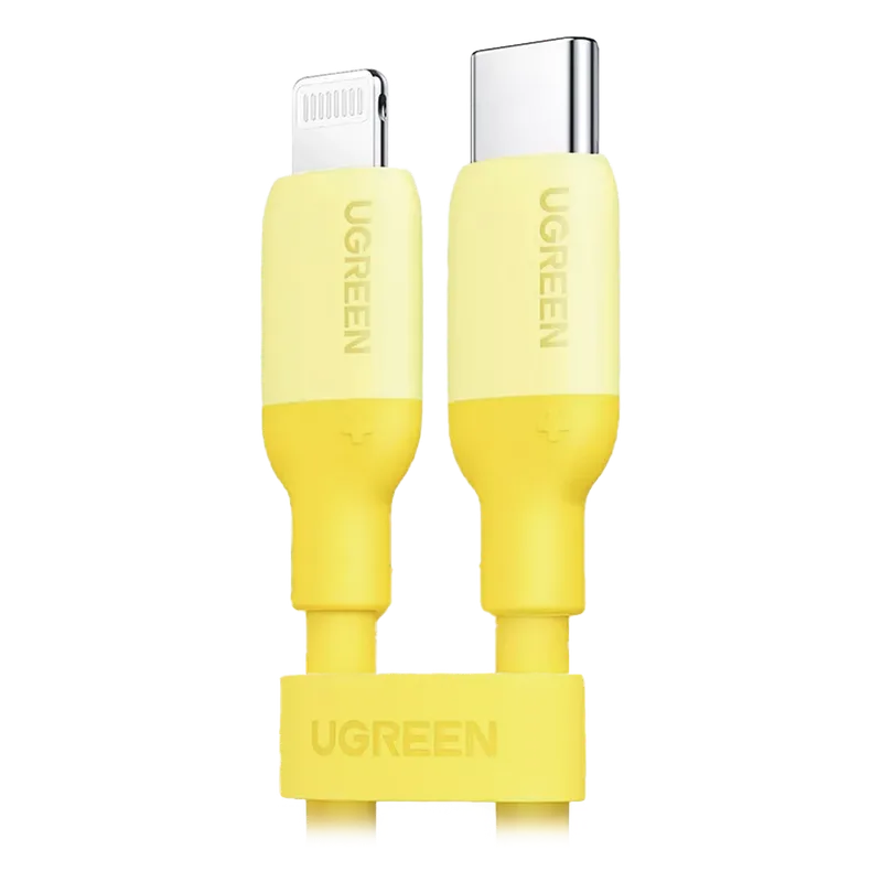 Cable USB-C a Lightning / Certificado MFi / 1 Metro / Adecuado para iPhone, iPad, iPod / Carga Rápida PD 20W / Sincronización de Datos de hasta 480 Mbps / Goma de Silicona y TPE. / Suave al Tacto / Color Yellow UGREEN 90226