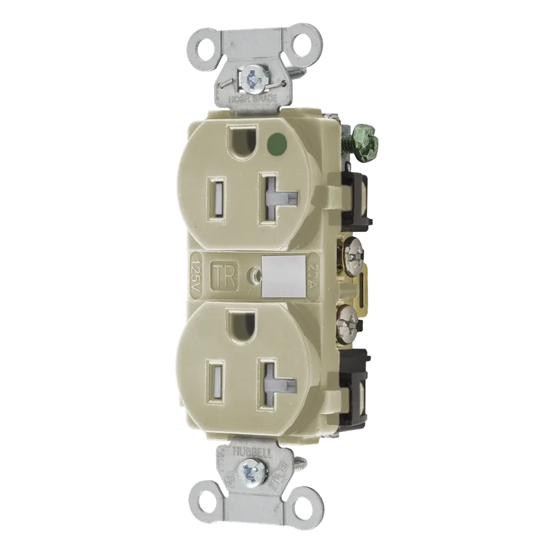 Contacto Duplex de 20 A 250 V CA/ Nema 6-20R / Grado Hospitalario / Color Marfil. HUBBELL HUB-8300-IVTRA