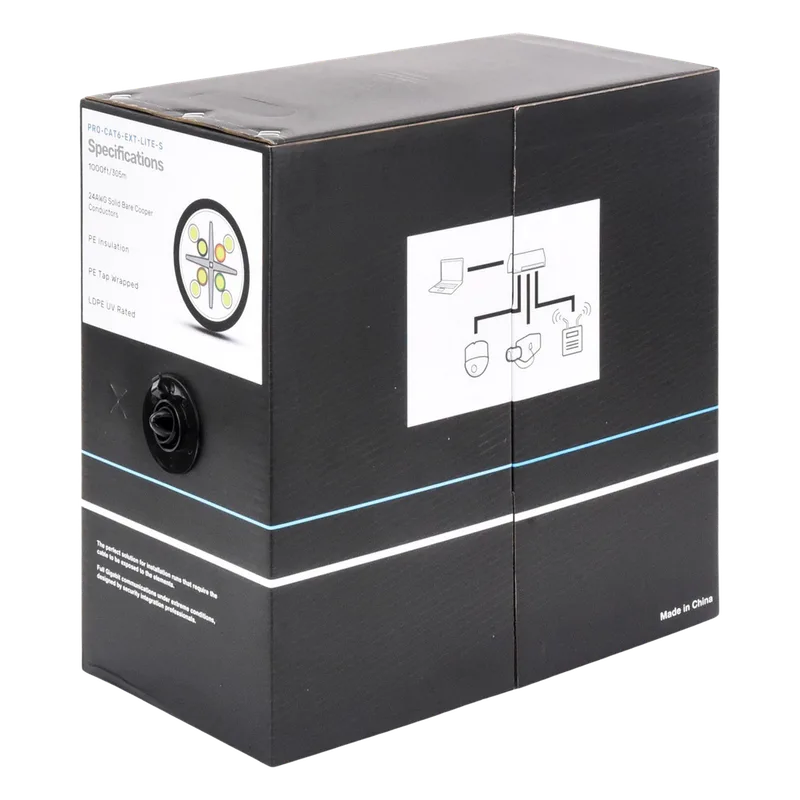 Bobina de Cable 305 Metros (1000 Pies) Cat6, 24 AWG, Climas Extremos, Color Negro, Sin Blindar, para Intemperie LINKEDPRO BY EPCOM PRO-CAT-6-EXT-LITES