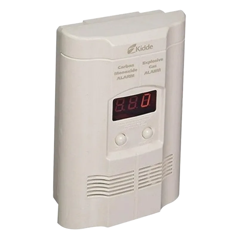 Detector combinado de monóxido de carbono y gas explosivo (metano/propano), conexión directa a 120 Vca con respaldo de pila de 9V, paquete de 2 piezas KIDDE KN-COEG-3
