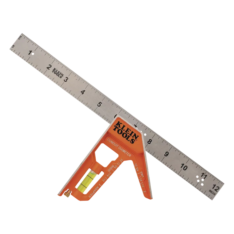 Escuadra Especial de 12 Pulgadas, con Bordes de 45° y 90° y Regla Magnética. Ranura en V para Diámetro de Tubo Conduit KLEIN TOOLS 935CSEL