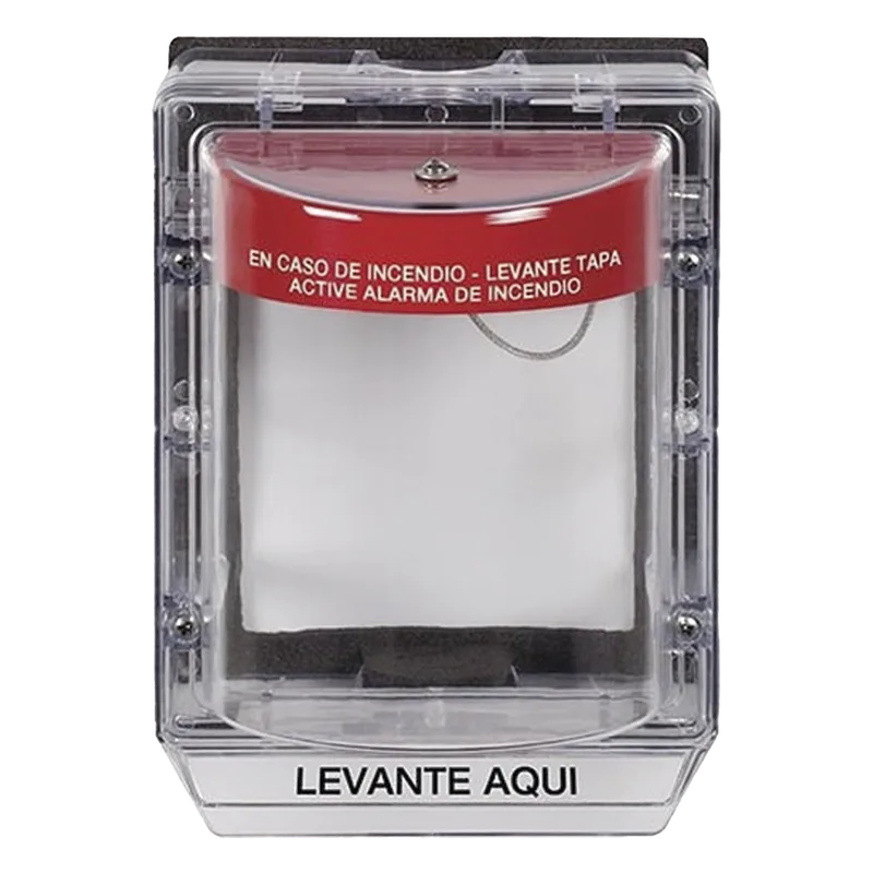 Cubierta Protectora de Policarbonato Serie Stopper IIÆ, Con Bocina, Con Espaciador, Montaje Empotrado, Etiqueta en Español, IP54 STI STI-1155-ES
