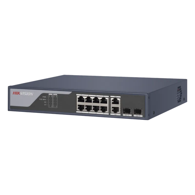 Switch PoE+ / Administrable / Uso en Rack / 8 Puertos 10/100 PoE+ / 2 Puertos 1000 Mbps Uplink / 2 Puertos SFP / Configuración Nube desde Hik-PartnerPro / Modo Extendido hasta 300 Metros / 125 W HIKVISION DS-3E1310P-SI