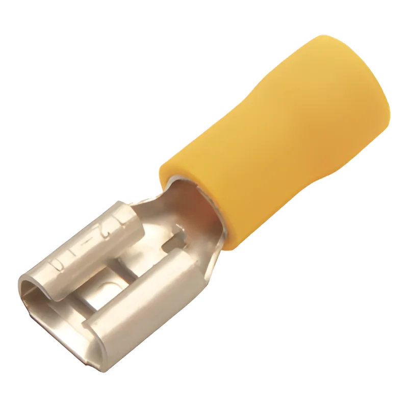 Terminal tipo hembra aislada 0.250 / 12 - 10 AWG / Amarillo / Para baterías con terminal F1 / Paquete de 25 piezas. EPCOM POWERLINE AE55096