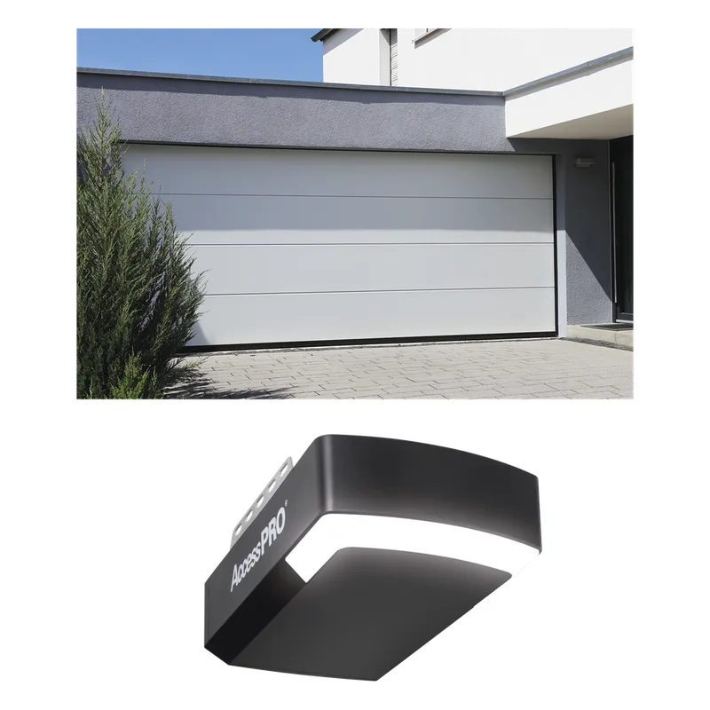 KIT COMPLETO Puerta D/ Garage 16x7 Pies / Lisa Linea Central / Color blanco / Insulada / Incluye Motor FS1000APP / 1/2HP / Fuerte/Silencioso/Luz LED/Motor DC . ACCESSPRO KIT-GAR167