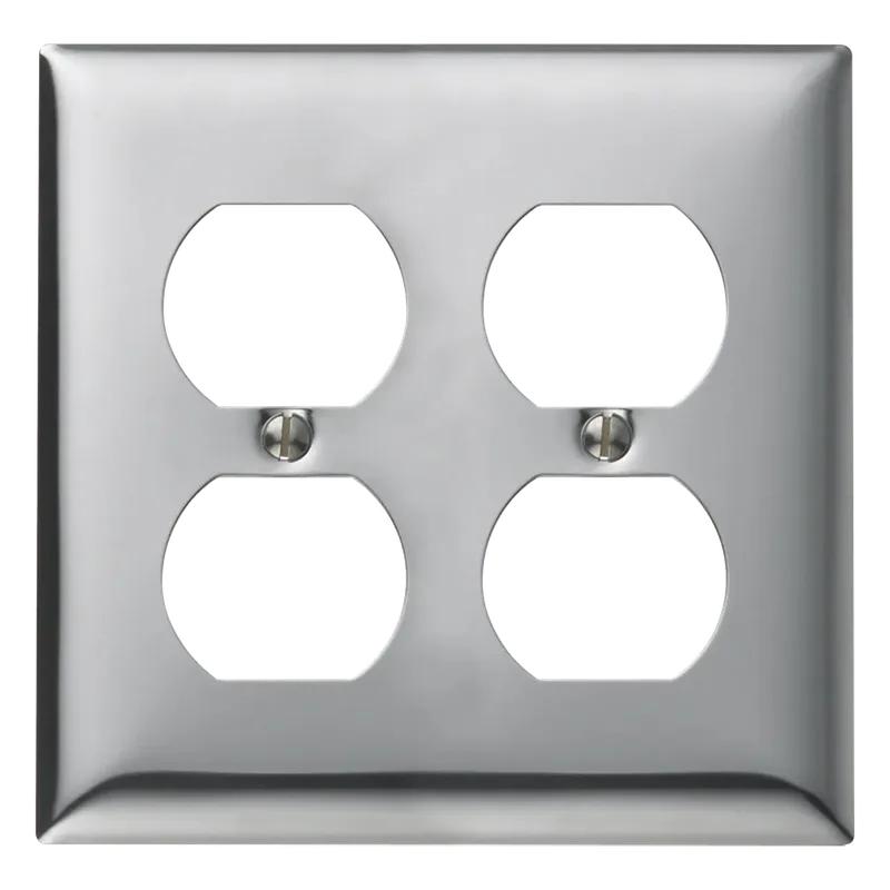 Tapa para 2 Contacto Dúplex Color Cromo. RACO HUB-SCH-82