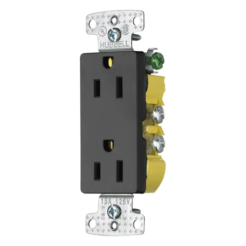 Contacto Duplex Decorador 15A 125V / 2 Polos 3 Hilos/ Nema5-15R / Color Negro. HUBBELL HUB-RRD-15BK