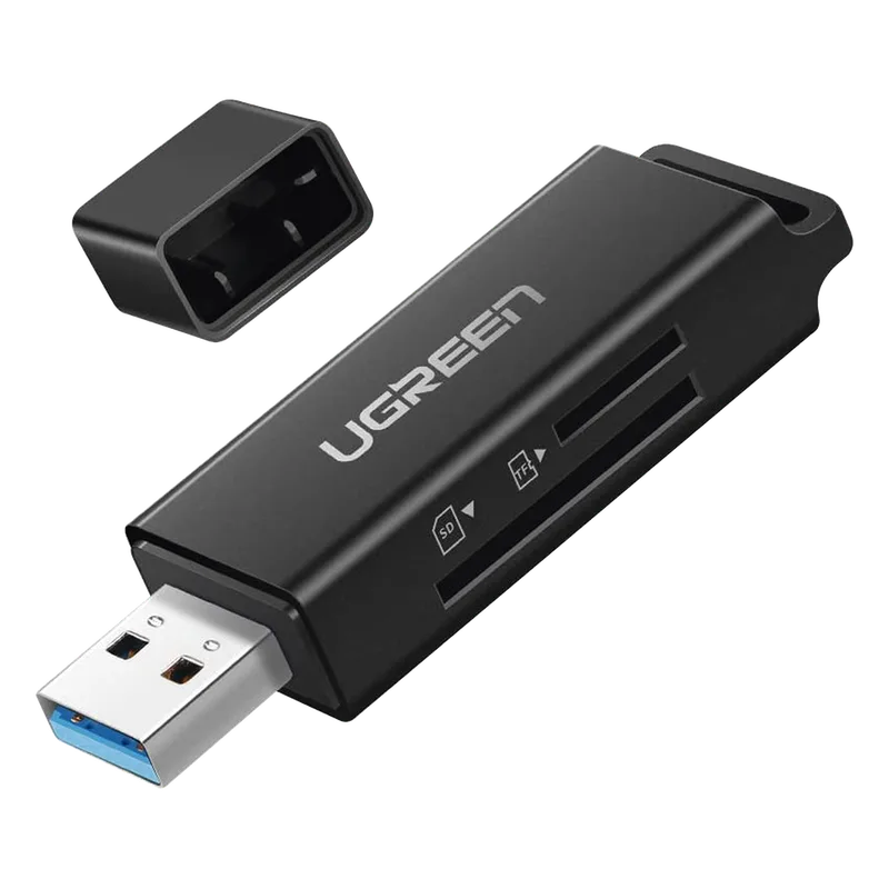 Lector de tarjetas SD portátil USB 3.0 de doble ranura / adaptador de tarjeta de memoria flash concentrador para TF SD Micro SD SDXC SDHC MMC RS-MMC Micro SDXC Micro SDHC UHS-I UGREEN 40752