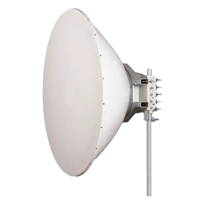Antena direccional Alto Rendimiento / Parábola profunda para mayor aislamiento al ruido /6 ft / 4.9 a 6.4 GHz / / Ganancia de 38 dBi / Soporte de acero inoxidable / Polaridad en 90 ° y 45 ° / Incluye montaje. JIROUS JRC38DDMIMO