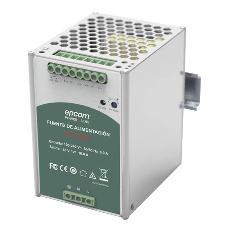 Fuente de Poder Industrial 48 Vcc @ 10A / 480W / Función relay Vcc / Función de Conexión Paralelo / Riel Din EPCOM POWERLINE SDR-48048