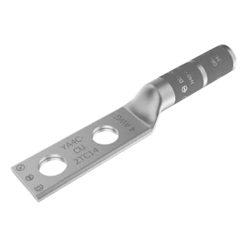 Zapata Terminal de Compresión de Barril Largo con Doble Ojillo para Tornillo 1/4" y Cable 4 AWG / Espaciado de 5/8". HUBBELL BURNDY HUB-YA4-C2T-C14