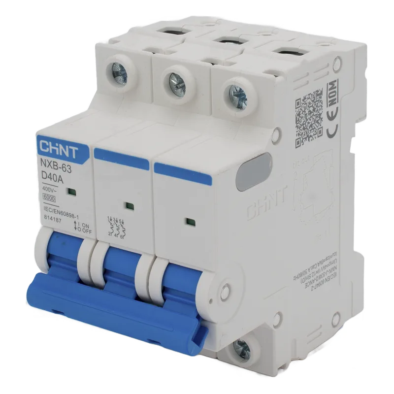 Pastilla para Riel Din, 3 Polos, 40 Amp, Vca:110/415v, 6kA, Catálogo: NXB633PD40. CHINT
