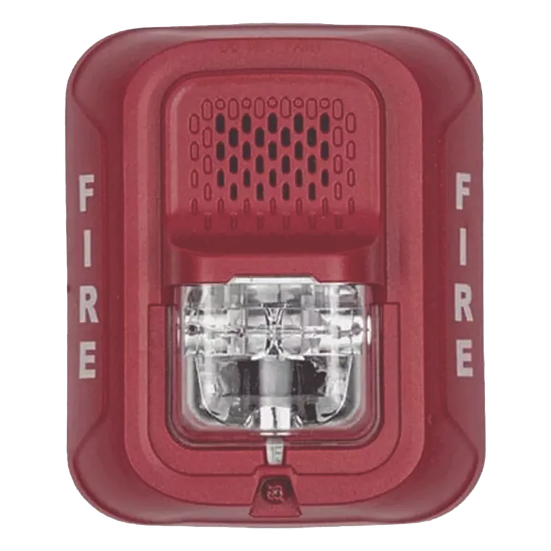 Sirena con lámpara estroboscópica de 4 hilos para pared, 12 o 24 Vcd, candela seleccionable hasta 185 cd, texto FIRE, color rojo SYSTEM SENSOR P4RL