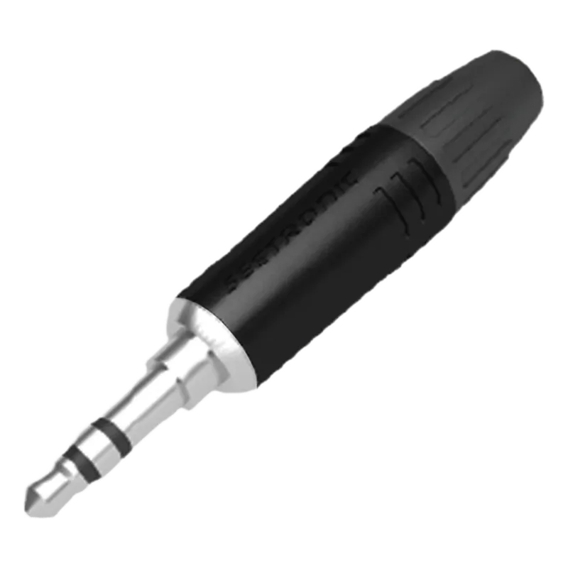 Conector delgado estereo de 3.5 mm, carcasa cromada negra, contacto niquelado, cable OD 2-4,5 mm SEETRONIC M2TP3C-B