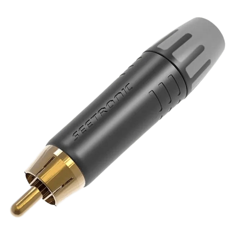 Conector Macho RCA | Carcasa Enchapada en Negro | Contacto Enchapado en Oro | Cable OD 3.5-6.5mm SEETRONIC MT380