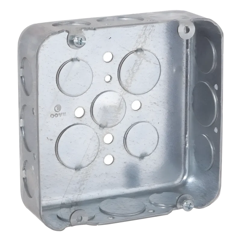 Caja Cuadrada 4 11/16"/ Profundidad 1 1/2"/ 11 Entradas 1/2", 6 Entradas 3/4"/ Troquelada. RACO HUB-247