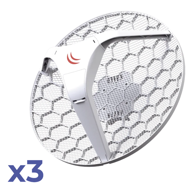 Paquete 3 (LHG 5) Cliente y PtP en 5 GHz 802.11 a/n, Antena Integrada de 24.5dBi, Hasta 316mW de Potencia. MIKROTIK RBLHG5KIT