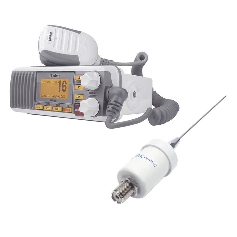 Kit de radio UM385 | mas antena marina de fibra de vidrio TX-1600-SYS UNIDEN UM385/KIT1600