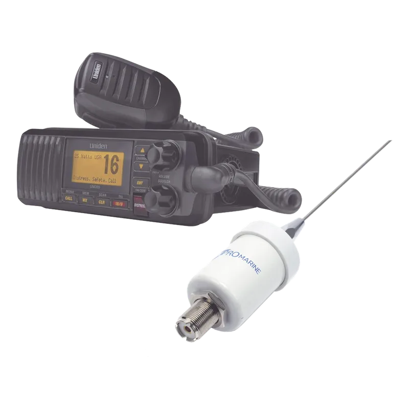 Kit de radio UM385BK | mas antena marina de fibra de vidrio TX-1600-SYS UNIDEN UM-385BK/KIT1600