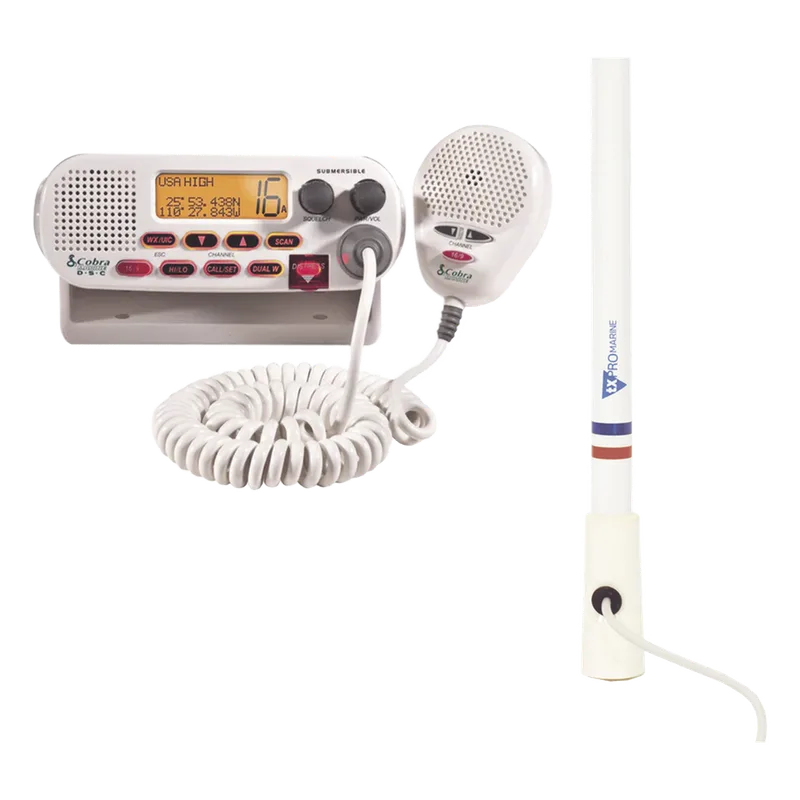 Kit de radio MRF45D | mas antena marina de fibra de vidrio TX-5206-SYS y soporte para antena 4186 COBRA MRF45D/KIT5206