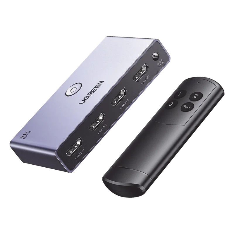 Switch (Splitter) 8K HDMI 2.1 / 3 Entradas 1 Salida / Incluye Control Remoto / Soporta 8K@60Hz 4K@120Hz 4K@60Hz 3D / HDR / HDCP 2.3 / Carcasa de Aluminio. UGREEN 15604