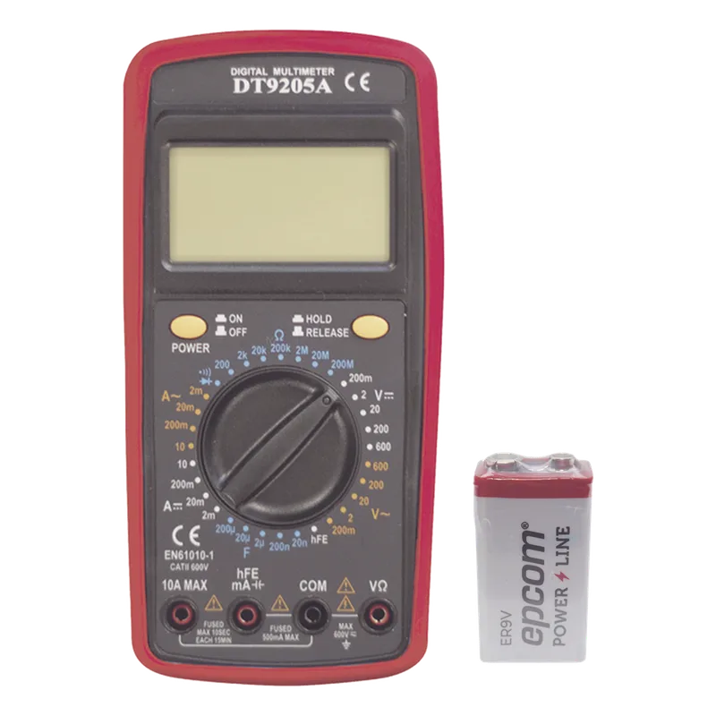 KIT Multímetro Digital DT9205A 600 Vcc / Vca CATII, con Pantalla LCD. Incluye Batería ER-9V de 9V PRECISION DT9205AKIT