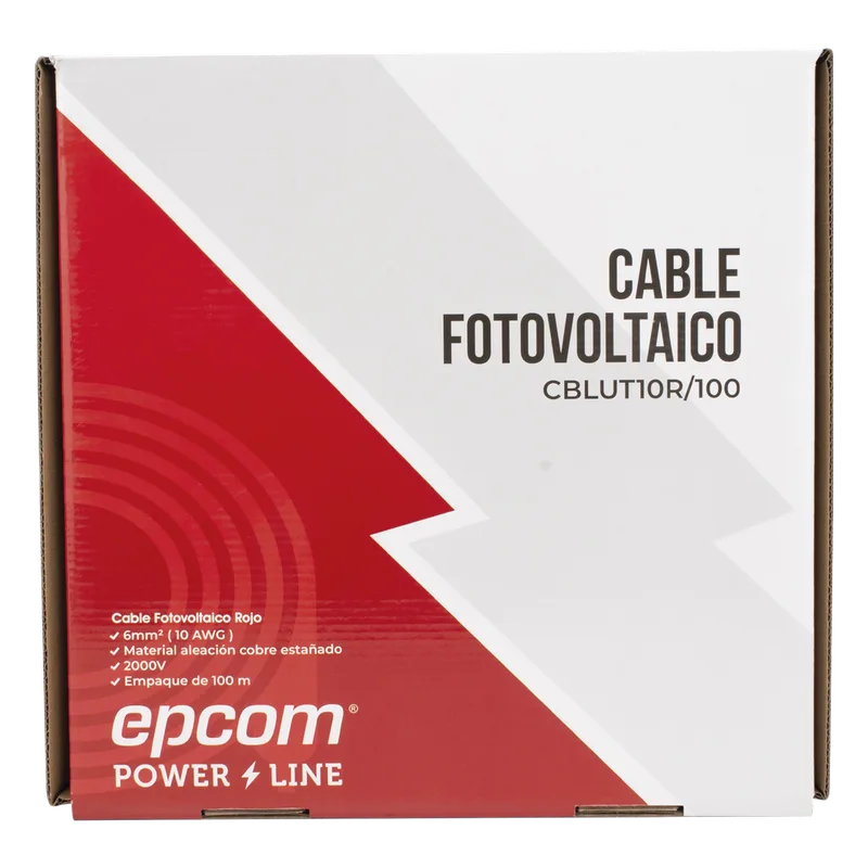 Cable Fotovoltaico Rojo / Cobre Estañado / 6 mm² (10 AWG) / 2000V / Rollo 100m / UL 4703 y TUV EPCOM POWERLINE CBL-UT-10R/100