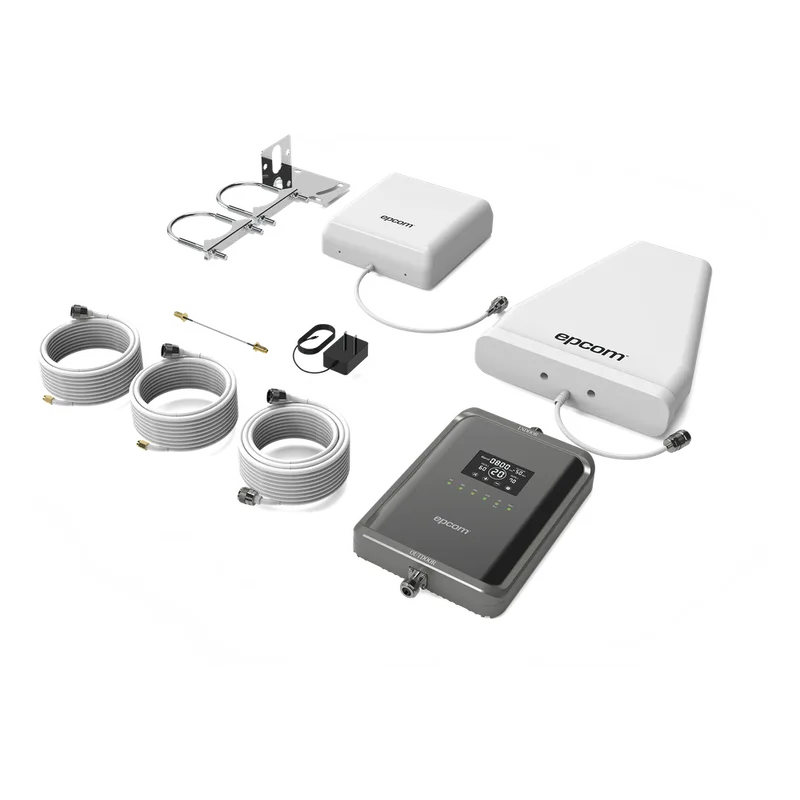 Kit Amplificador de Señal Celular 2G, 3G, 4G y 5G / Mejora llamadas convencionales y VoLTE / Amplifica señal de TELCEL, AT&T, MOVISTAR, BAIT,DiRi y más / Cubre hasta 300 m² con una antena y hasta 600 m² con 2 antenas. EPCOM EP-5G-PBS