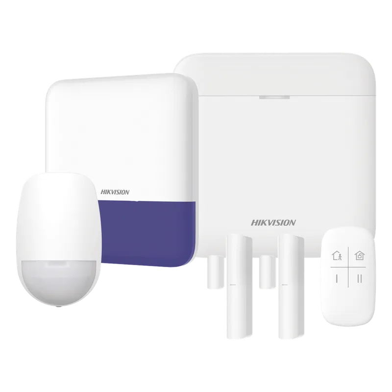 (AX PRO) KIT de Alarma AX PRO con GSM (3G/4G) / Incluye: 1 Hub con bateria de respaldo / 1 Sensores PIR / 2 Contactos Magnéticos / 1 Control Remoto / 1 Sirena Inalambrica Exterior / WiFi / Compatible con Hik-Connect P2P HIKVISION AXPRO-KIT-GSM