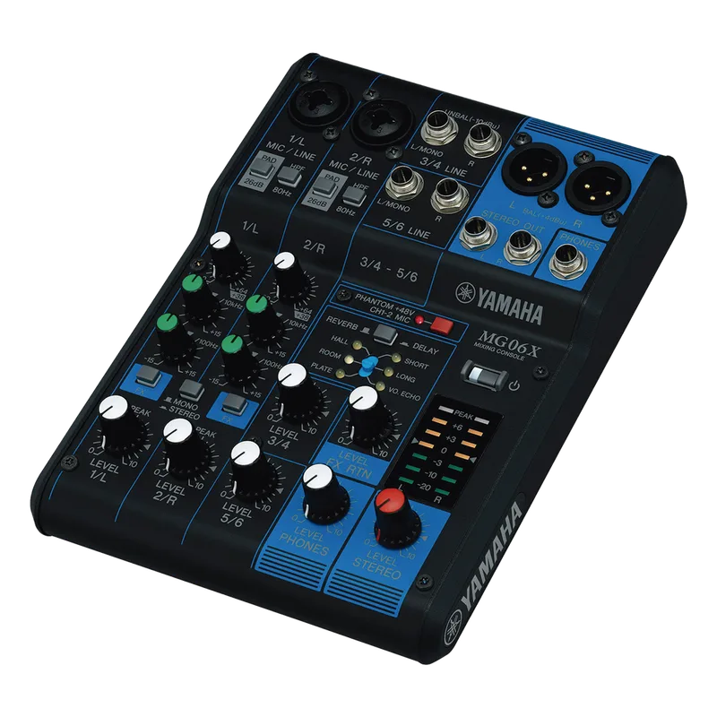 Mezcladora de Audio | 6 Canales | 2 entradas de micro/6 de línea (2 mono + 2 estéreo) | Efectos Integrados | Alimentación Phantom YAMAHA MG-06X