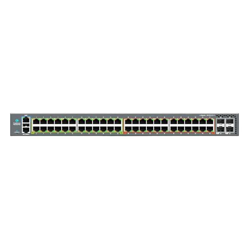 Switch Empresarial / Cloud-Managed / Layer 2-3 / 24-48 Puertos Gigabit / 4-6 Puertos SFP+ 10G-SFP28 25G / PoE+ 30W-PoE++ 60W-90W / Dual Power CRPS / 128-420 Gbps Throughput / 5 Años Garantía CAMBIUM NETWORKS MXEX3052GXPA10