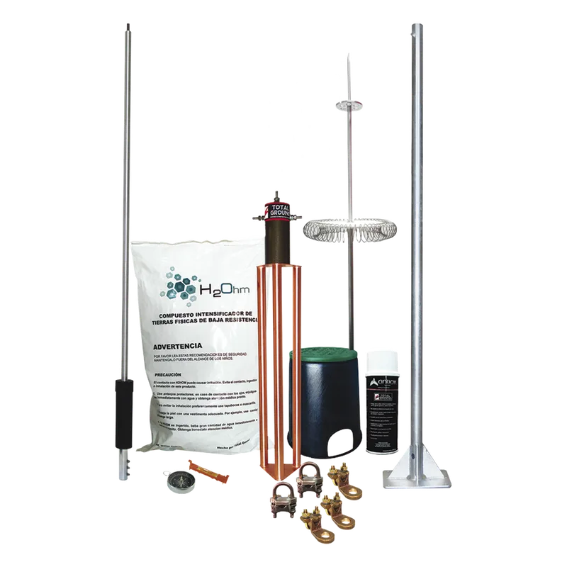 Kit de Pararrayo Dipolo con Electrodo y Accesorios de Instalación para Techo. TOTAL GROUND KIT-MASTER-DIPOLOV2