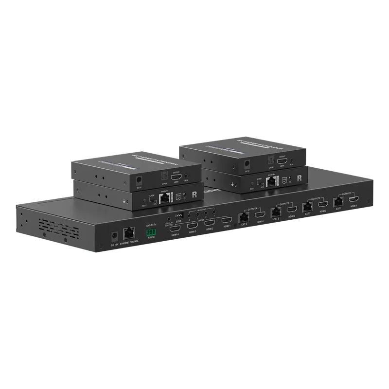 MATRICIAL Y EXTENSOR DE VIDEO HDMI 4 x 4 / 4 Entradas HDMI / 4 Salidas HDMI Loop / 4 Salidas RJ45 para Extender la señal 70 metros por salida /4K / Conmutación por RS232, Control Remoto o Ethernet. EPCOM TITANIUM TT844