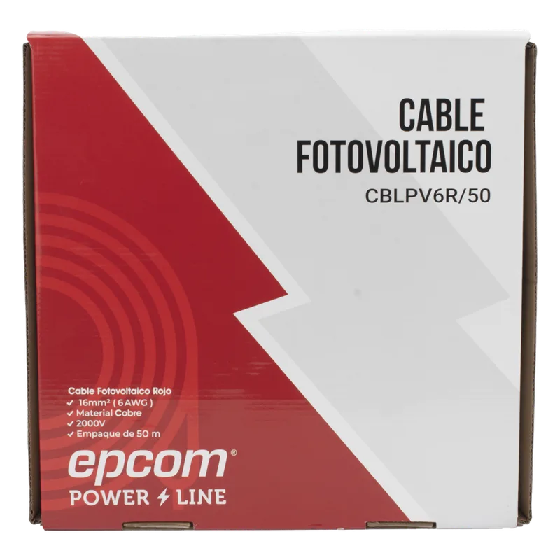 Cable Fotovoltaico Rojo / 16 mm² ( 6 AWG) / Material COBRE / 2000V / Rollo de 50 m EPCOM POWERLINE CBL-PV-6R/50