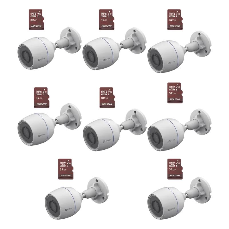 Kit de Camaras WiFi, Incluye 8 Piezas CS-H3C y 8 Piezas HS-TF-E1/32G / Detección de Movimiento EZVIZ CS-H3C/KM8