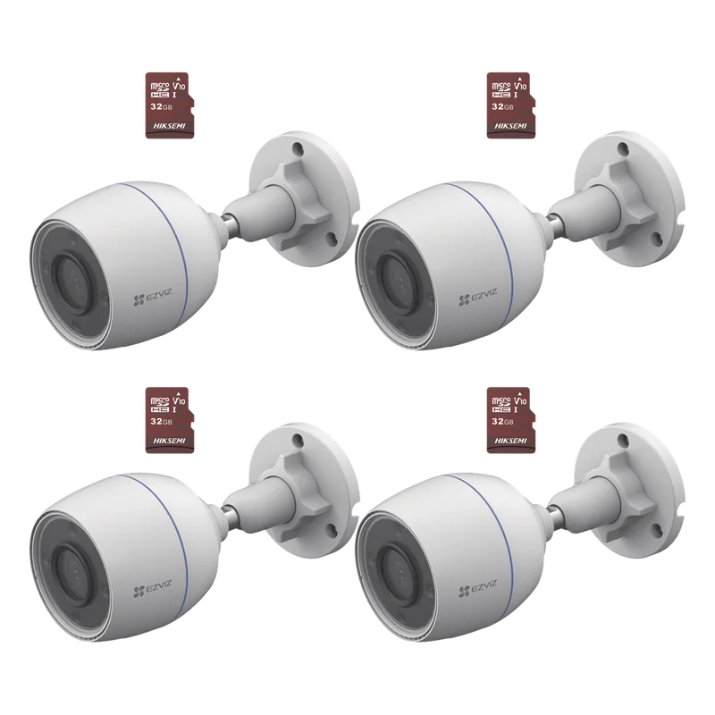 Kit de Camaras WiFi, Incluye 4 Piezas CS-H3C y 4 Piezas HS-TF-E1/32G / Detección de Movimiento EZVIZ CS-H3C/KM4