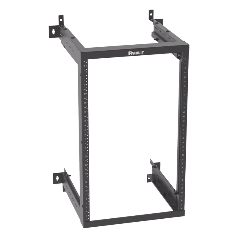 Rack PanZone® de Montaje en Pared, de 19in, Profundidad Ajustable, Rieles Numerados y Roscados #12-24, 18 UR, Color Negro PANDUIT AWMR18