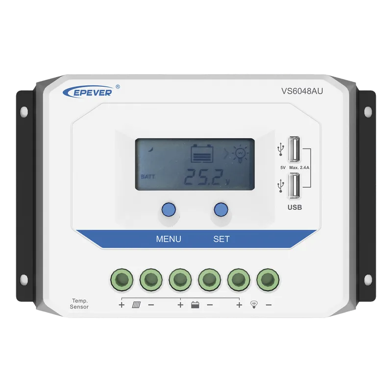 Controlador Solar PWM / 60A / 12/24V/36/48V / Doble USB / Pantalla LCD / Tierra Positivo Común EPEVER VS6048AU