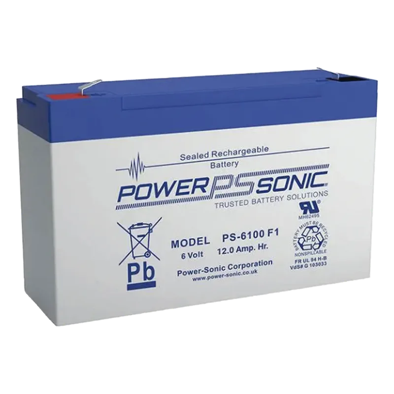 Batería 6V, 12AH, Para Respaldo, Tecnologías AGM/VRLA, 5 Años Vida Útil, Terminales F2, Reconocida UL POWER SONIC PS-6100-F2