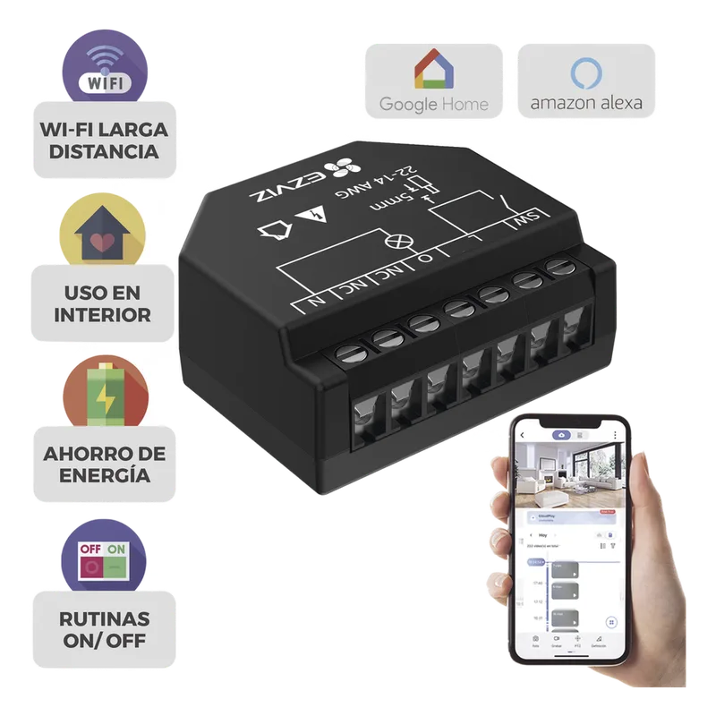Relevador Wi-Fi Inteligente / Ideal Para Control de Iluminación / 1 Salida para un Apagador / Control Remoto / Horarios Personalizados / Registro de Consumo EZVIZ CS-T35